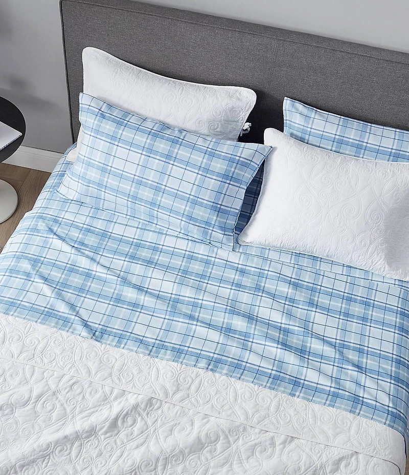 Laura Ashley Mulholland Plaid Blue Flannel Cotton Sheet Set
