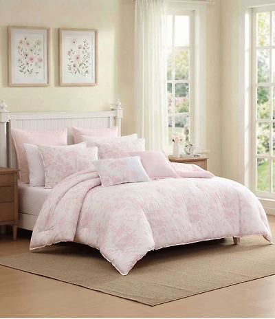 Laura Ashley Natalie Floral Cotton Reversible Comforter & Sham Bonus Set