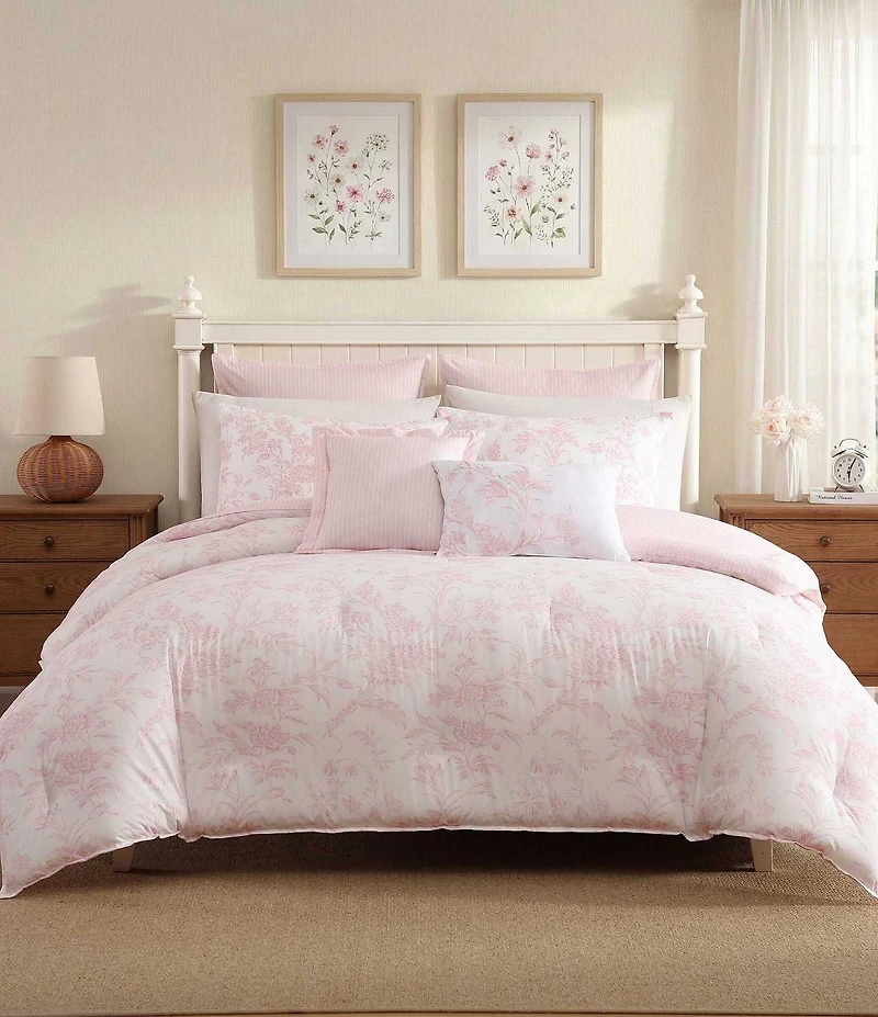 Laura Ashley Natalie Floral Cotton Reversible Comforter & Sham Bonus Set