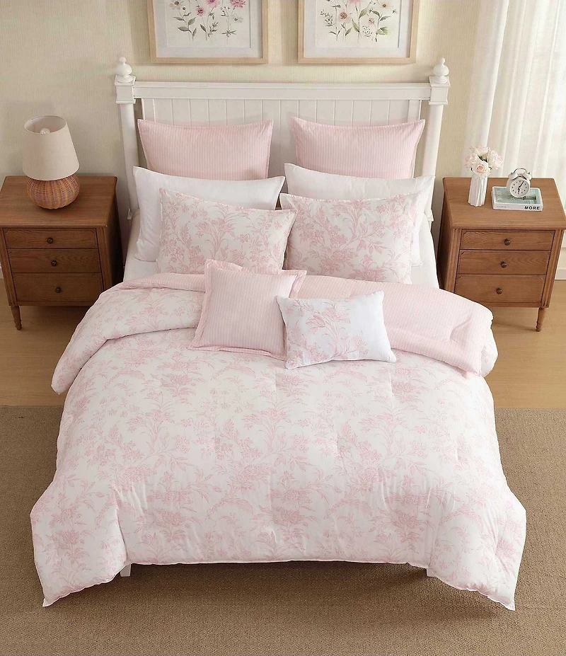 Laura Ashley Natalie Floral Cotton Reversible Comforter & Sham Bonus Set
