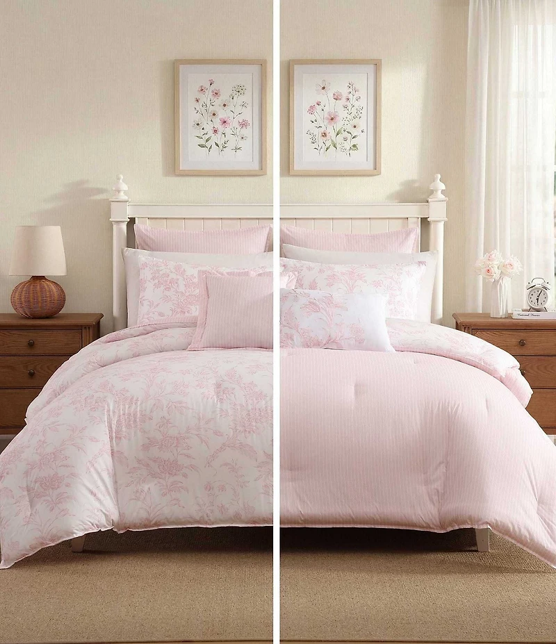 Laura Ashley Natalie Floral Cotton Reversible Comforter & Sham Bonus Set