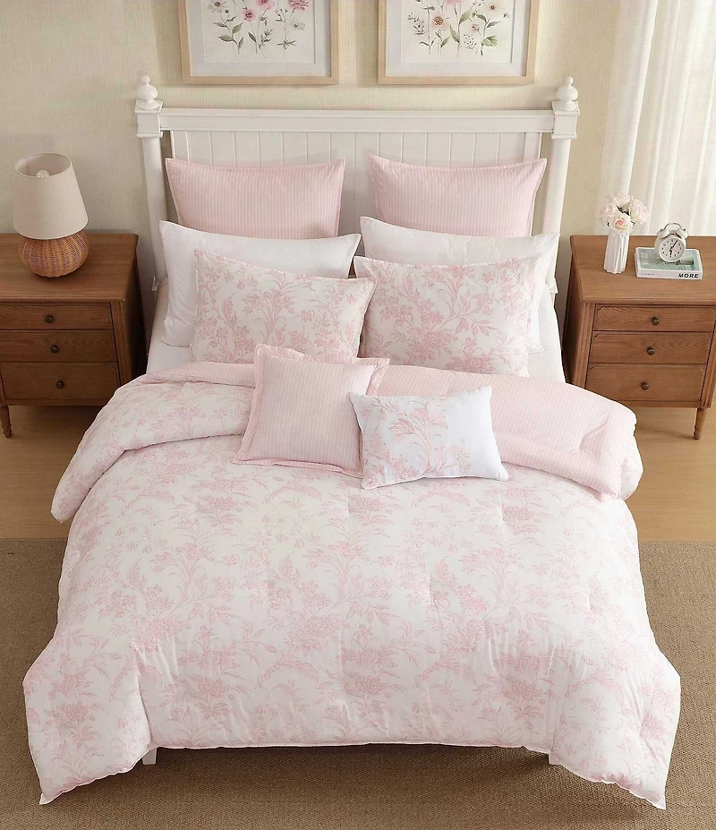Laura Ashley Natalie Floral Cotton Reversible Comforter & Sham Bonus Set