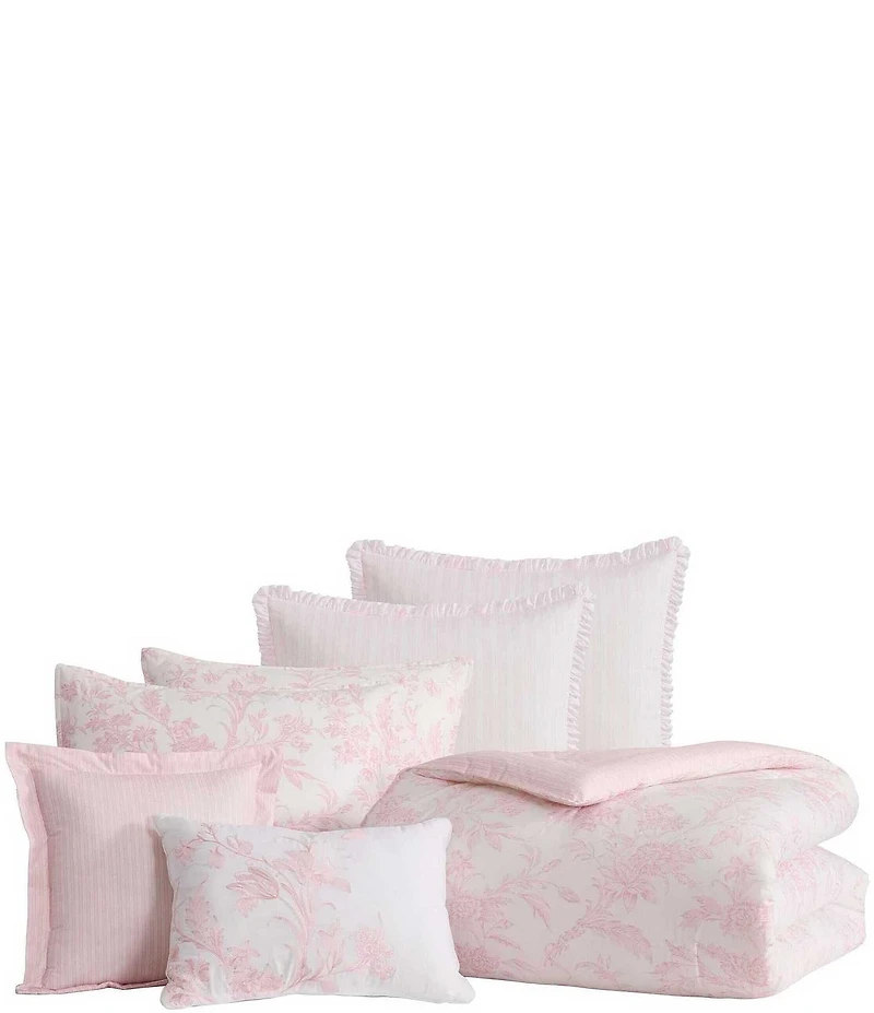 Laura Ashley Natalie Floral Cotton Reversible Comforter & Sham Bonus Set