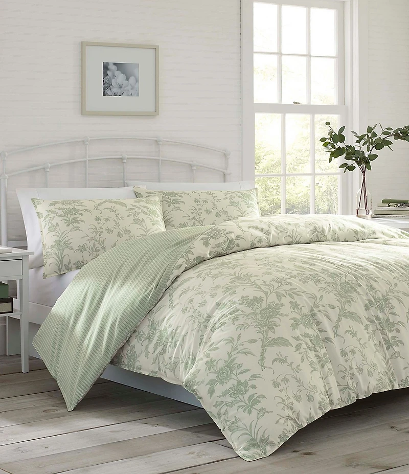 Laura Ashley Natalie Sage Floral Toile Duvet Cover & Sham Set