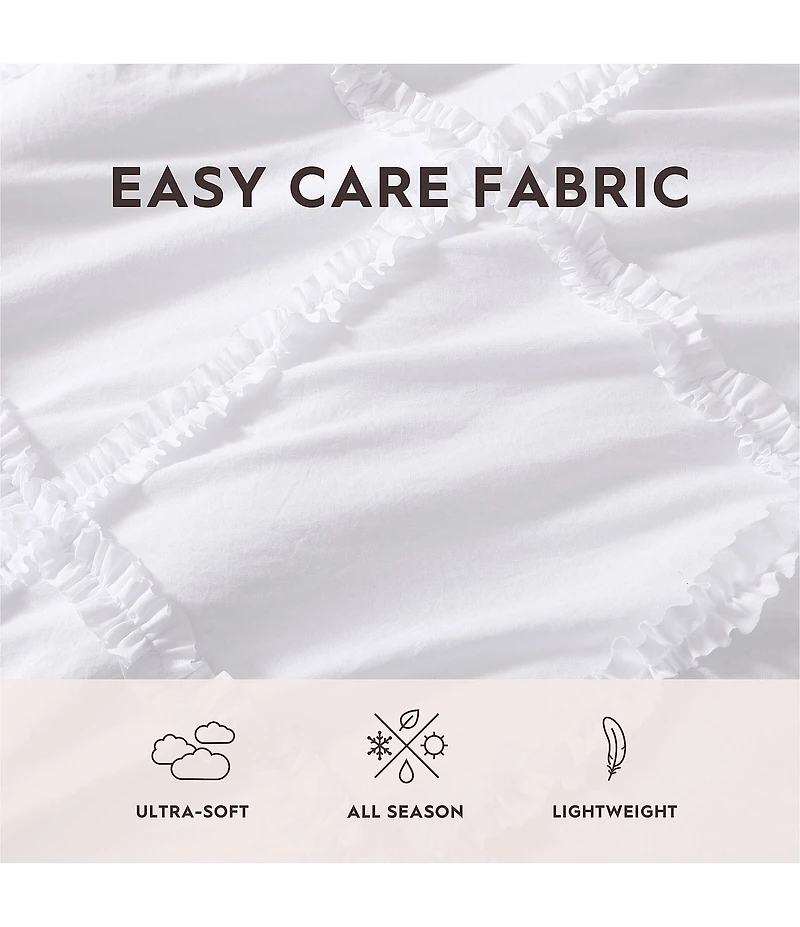 Laura Ashley Norah Solid Microfiber White Comforter Mini Set