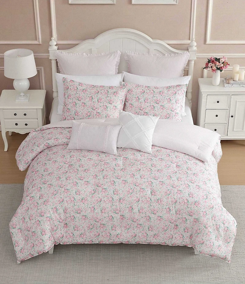 Laura Ashley Pamelas Posies Cotton Reversible Comforter & Sham Bonus Set