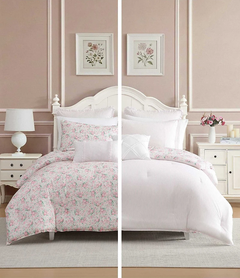 Laura Ashley Pamelas Posies Cotton Reversible Comforter & Sham Bonus Set