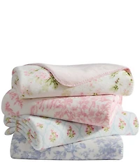 Laura Ashley Pinford Trellis Printed Plush Reversible Throw Blanket