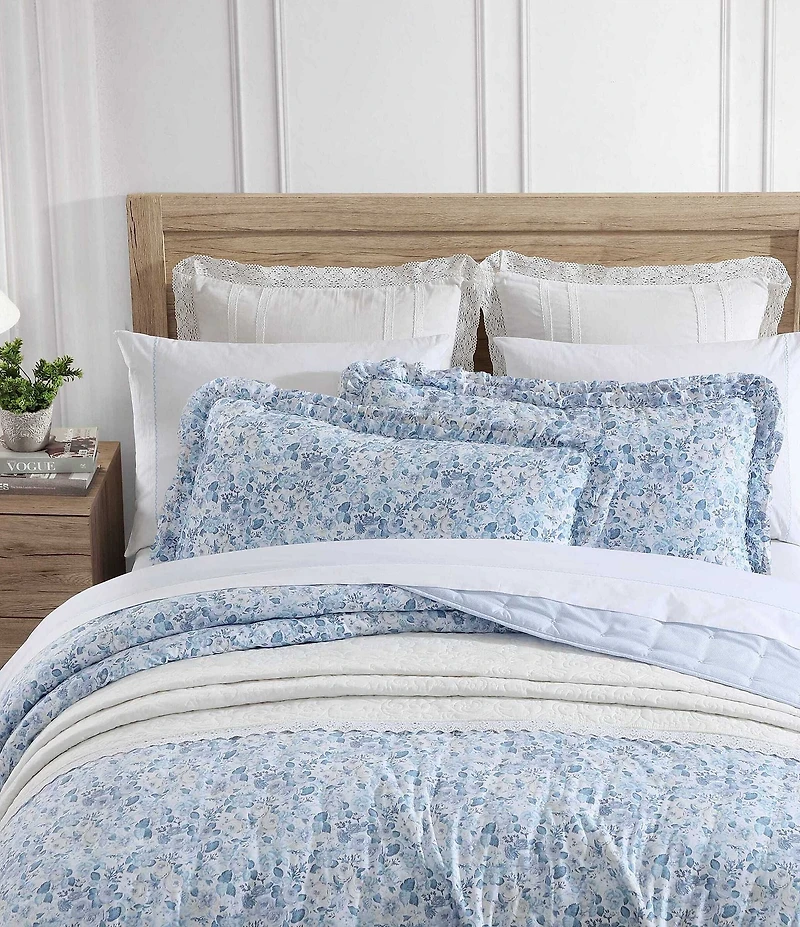Laura Ashley Quartet Cashmere Blue Floral Microfiber Quilt Mini Set