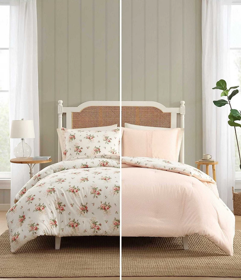 Laura Ashley Ribbon Bouquet Cotton Reversible Comforter Mini Set