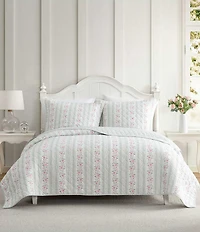 Laura Ashley Rosebud Stripe Cotton Reversible Quilt Mini Set