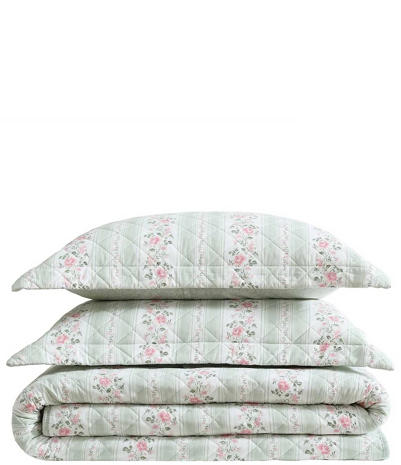 Laura Ashley Rosebud Stripe Cotton Reversible Quilt Mini Set