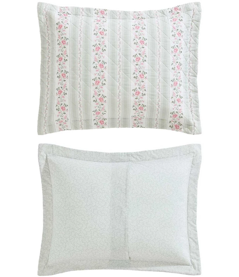 Laura Ashley Rosebud Stripe Cotton Reversible Quilt Mini Set