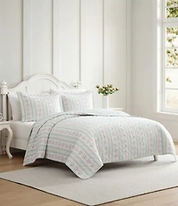 Laura Ashley Rosebud Stripe Cotton Reversible Quilt Mini Set