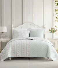 Laura Ashley Rosebud Stripe Cotton Reversible Quilt Mini Set