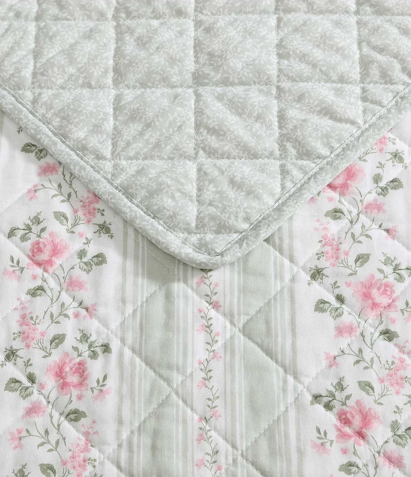 Laura Ashley Rosebud Stripe Cotton Reversible Quilt Mini Set