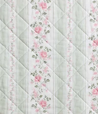 Laura Ashley Rosebud Stripe Cotton Reversible Quilt Mini Set