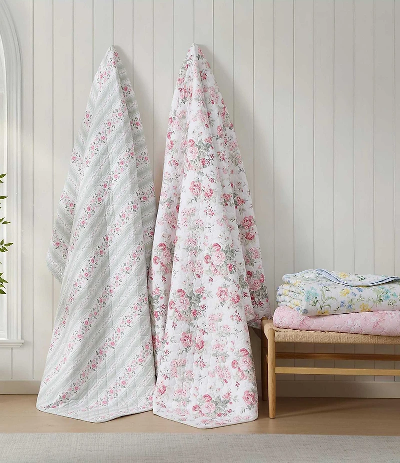 Laura Ashley Rosebud Stripe Cotton Reversible Quilt Mini Set