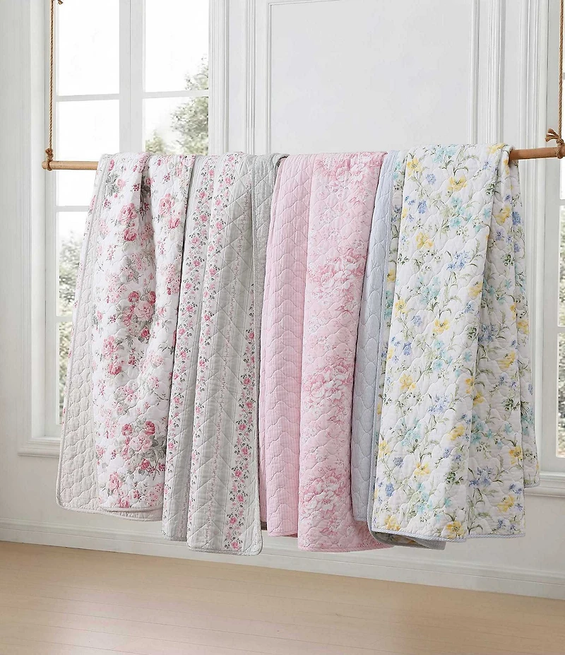 Laura Ashley Rosebud Stripe Cotton Reversible Quilt Mini Set