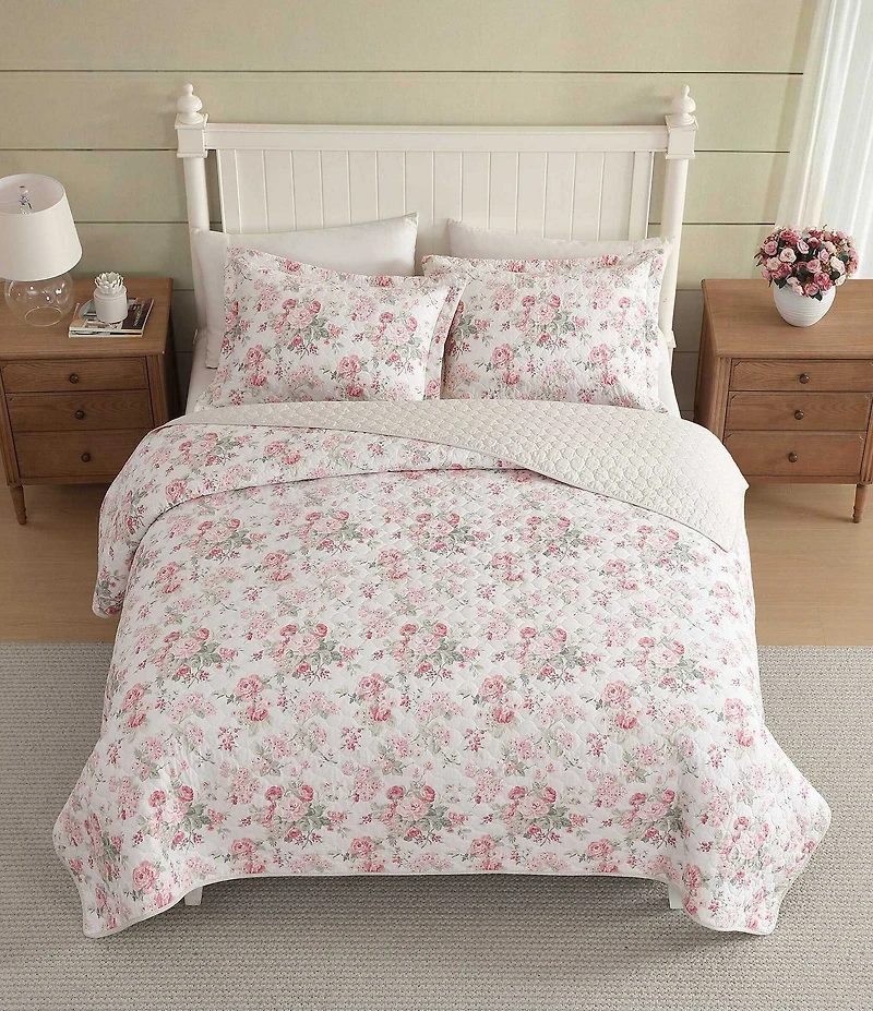 Laura Ashley Rosemoore Floral Print Cotton Reversible Quilt Mini Set
