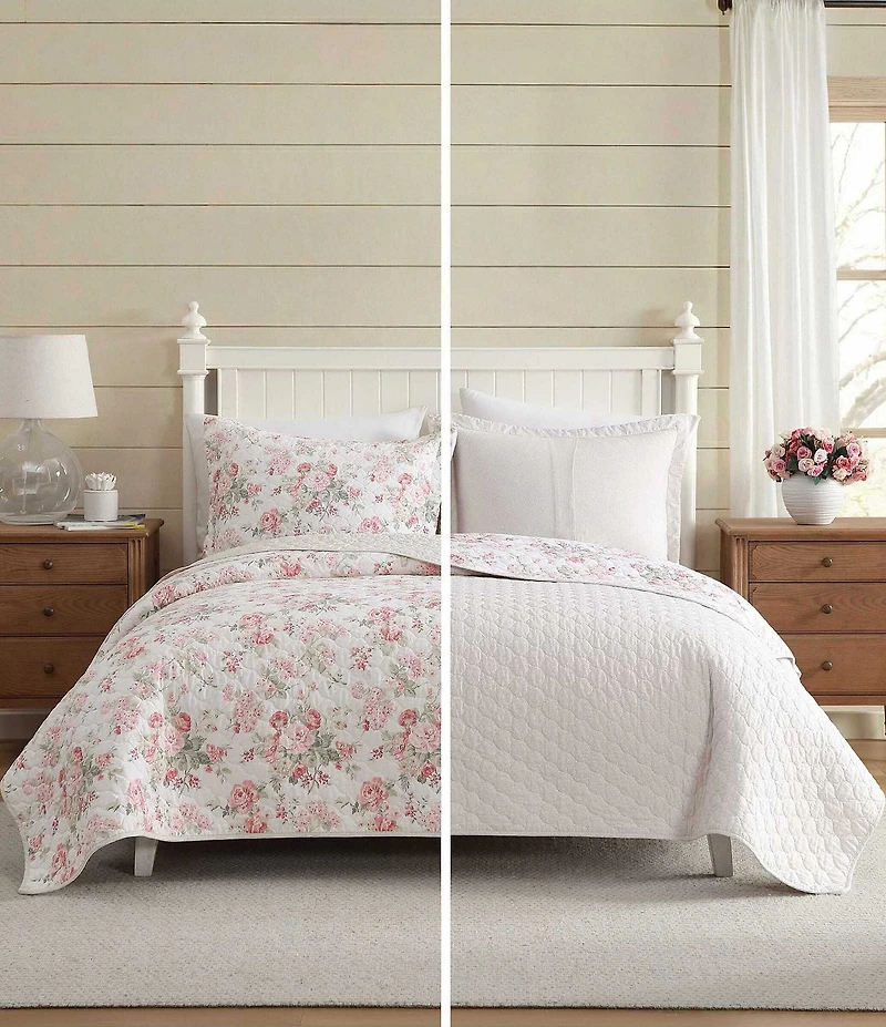Laura Ashley Rosemoore Floral Print Cotton Reversible Quilt Mini Set