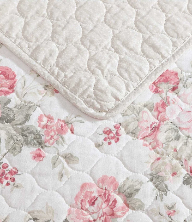 Laura Ashley Rosemoore Floral Print Cotton Reversible Quilt Mini Set