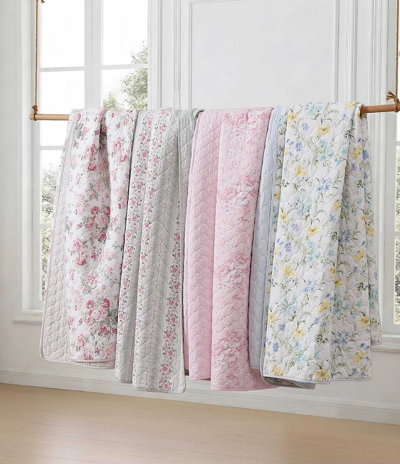 Laura Ashley Rosemoore Floral Print Cotton Reversible Quilt Mini Set