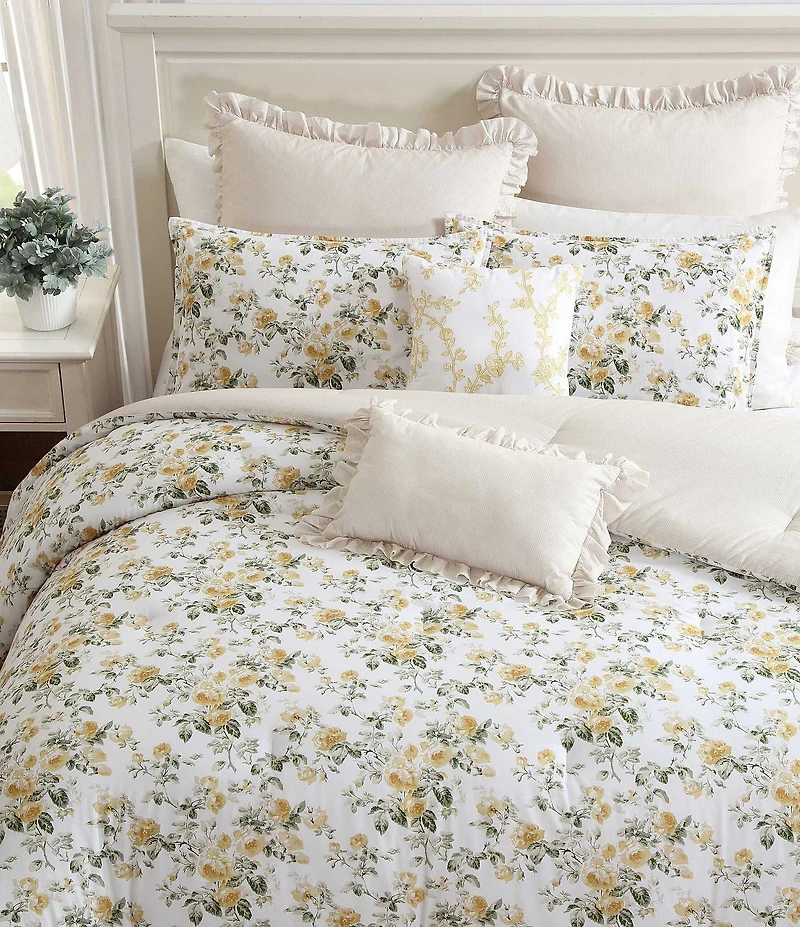 Laura Ashley Roses Cotton Reversible Comforter Bonus Set