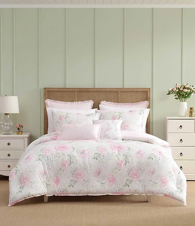 Laura Ashley Serenity Roses Cotton Reversible Comforter & Sham Bonus Set