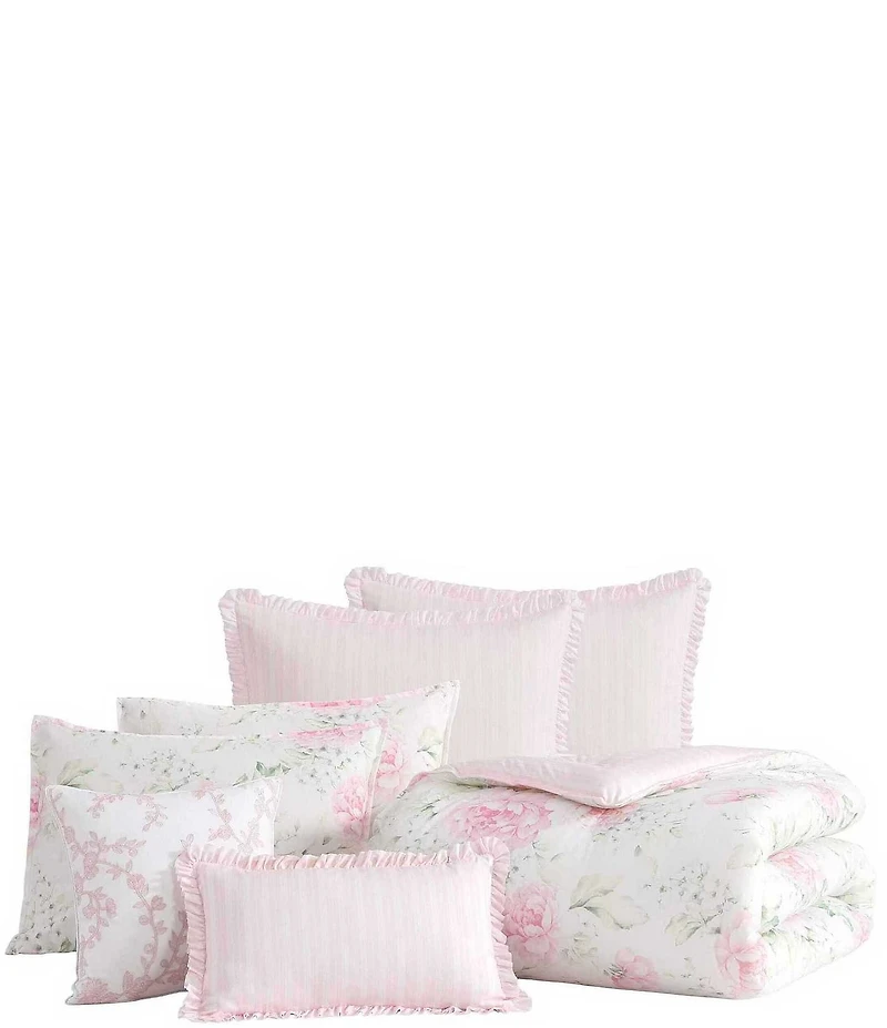 Laura Ashley Serenity Roses Cotton Reversible Comforter & Sham Bonus Set
