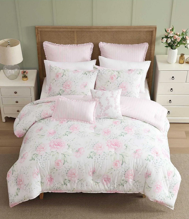 Laura Ashley Serenity Roses Cotton Reversible Comforter & Sham Bonus Set