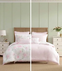 Laura Ashley Serenity Roses Cotton Reversible Comforter & Sham Bonus Set