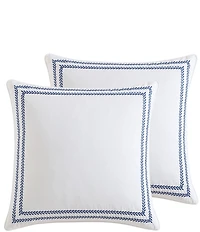 Laura Ashley Stitched Vine Embroidered Blue European Sham Pair