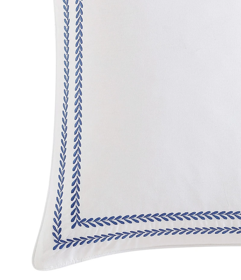 Laura Ashley Stitched Vine Embroidered Blue European Sham Pair