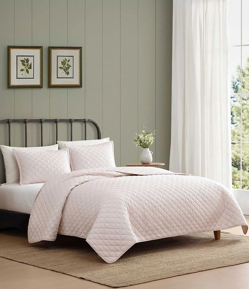 Laura Ashley Tessas Ticking Stripe Cotton Reversible Quilt Mini Set