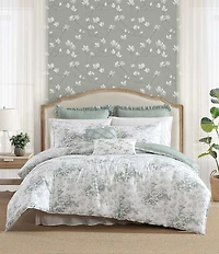 Laura Ashley Toile Delight Cotton Floral Reversible Bonus Comforter Set