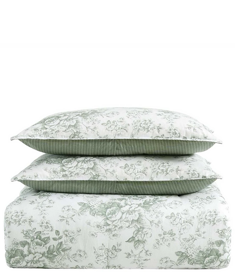 Laura Ashley Toile Delight Cotton Floral Reversible Bonus Comforter Set