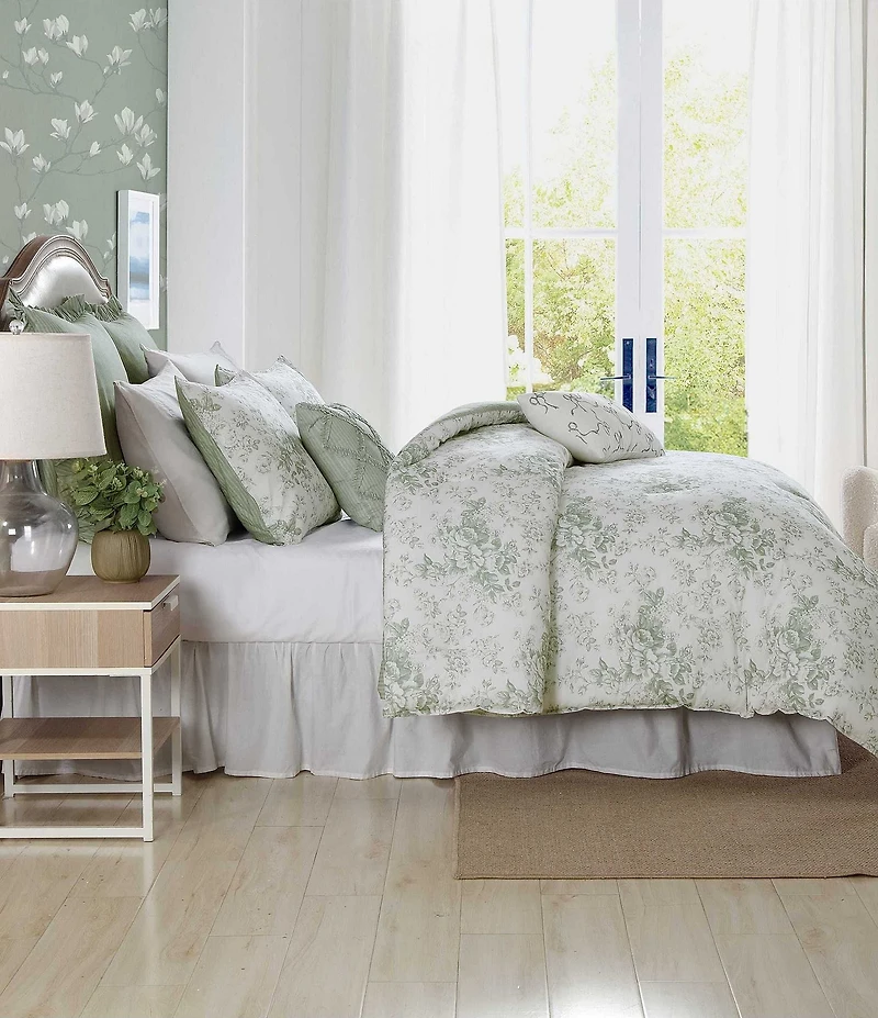 Laura Ashley Toile Delight Cotton Floral Reversible Bonus Comforter Set