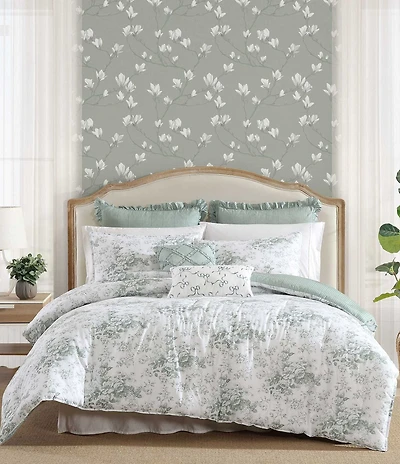 Laura Ashley Toile Delight Cotton Floral Reversible Bonus Comforter Set