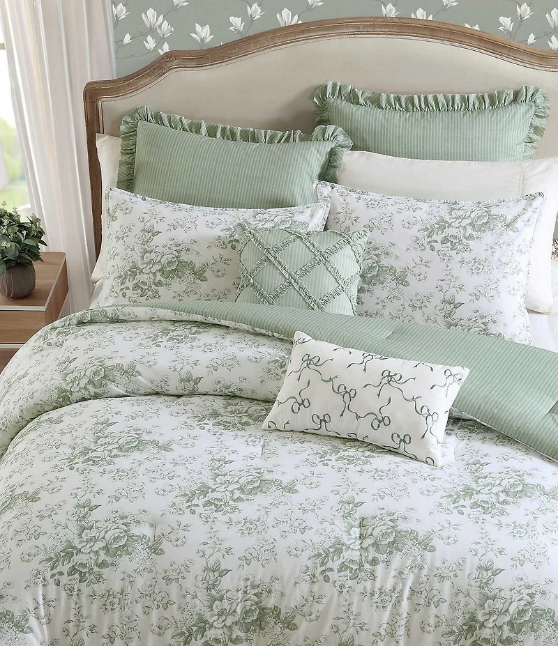 Laura Ashley Toile Delight Cotton Floral Reversible Bonus Comforter Set