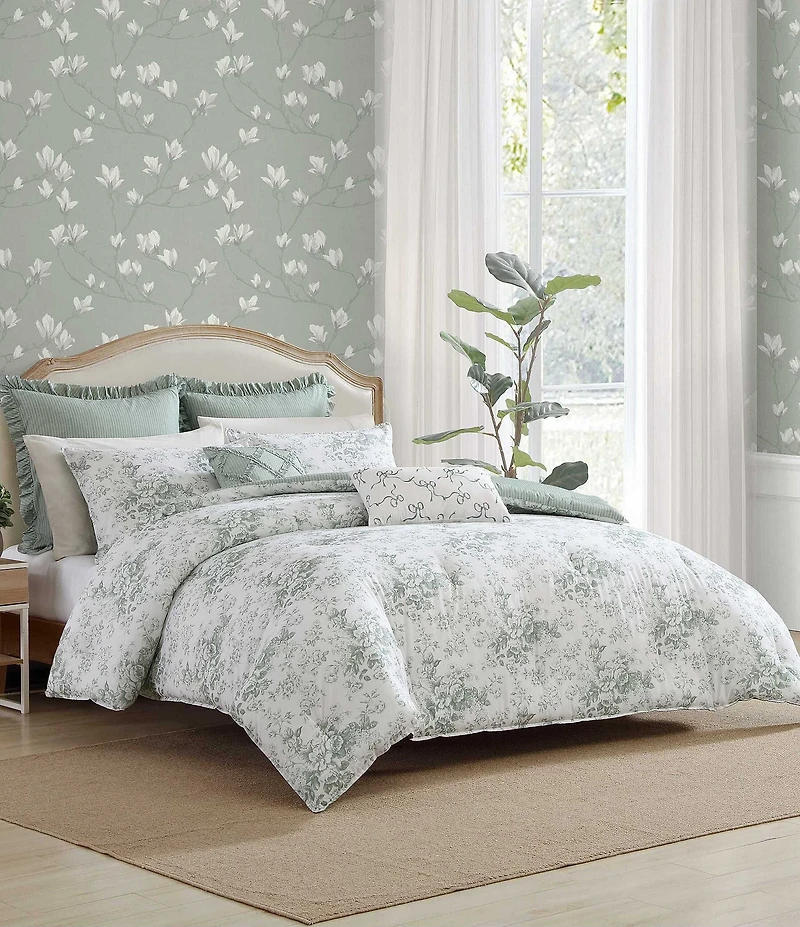 Laura Ashley Toile Delight Cotton Floral Reversible Bonus Comforter Set