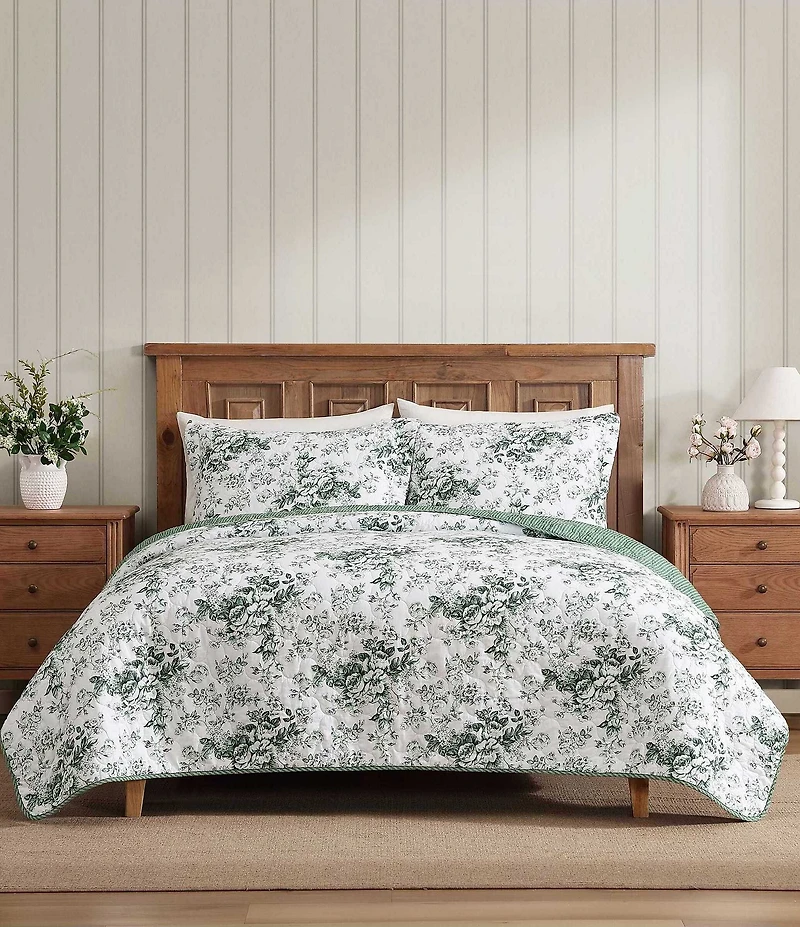 Laura Ashley Toile Floral Delight Cotton Reversible Quilt Mini Set