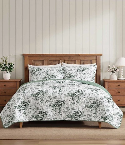 Laura Ashley Toile Floral Delight Cotton Reversible Quilt Mini Set