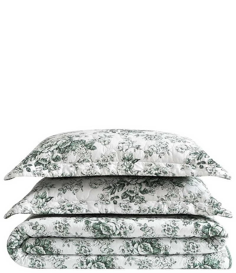 Laura Ashley Toile Floral Delight Cotton Reversible Quilt Mini Set