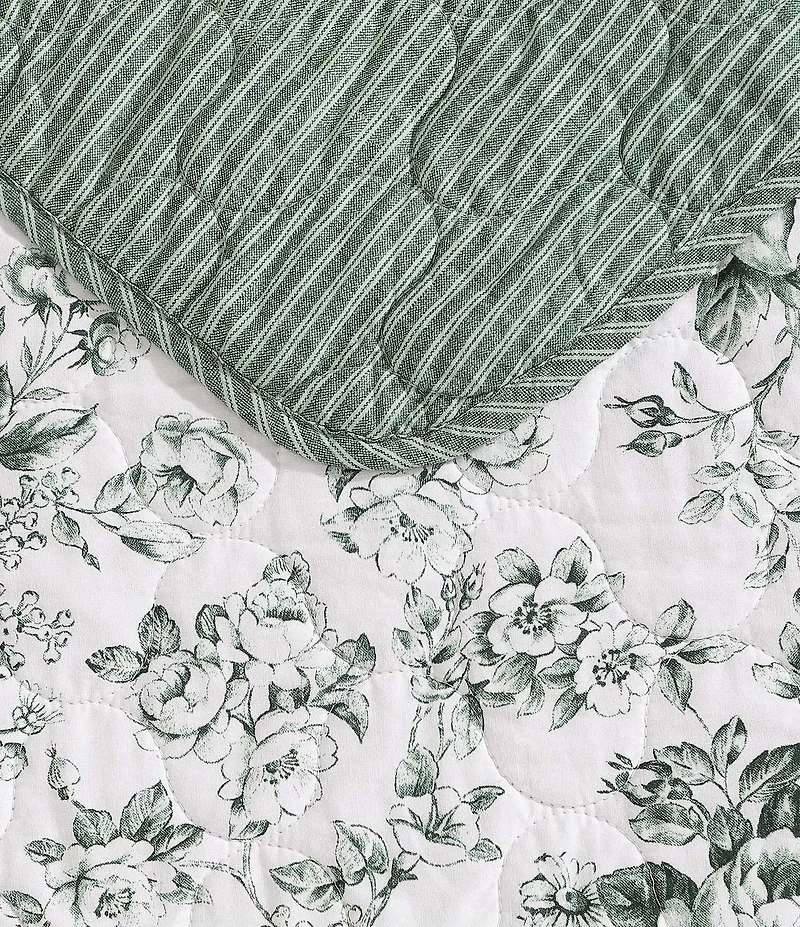 Laura Ashley Toile Floral Delight Cotton Reversible Quilt Mini Set