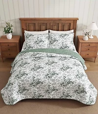 Laura Ashley Toile Floral Delight Cotton Reversible Quilt Mini Set