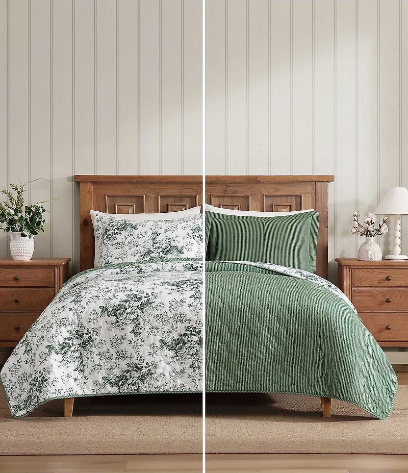 Laura Ashley Toile Floral Delight Cotton Reversible Quilt Mini Set