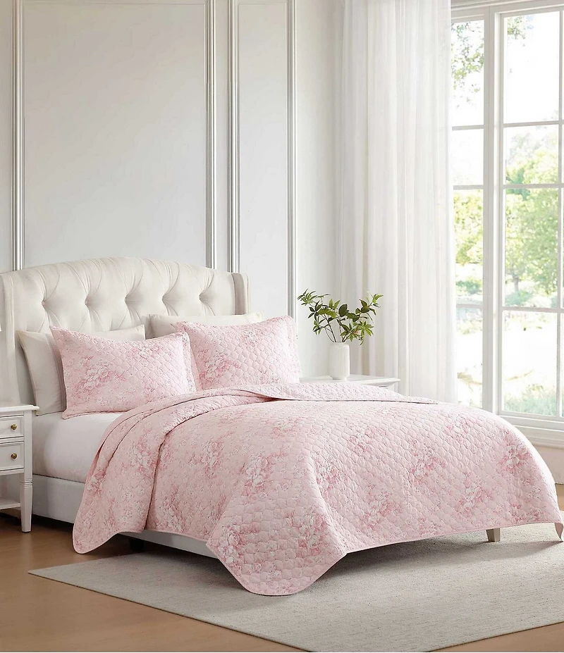 Laura Ashley Toile Floral Delight Cotton Reversible Quilt Mini Set