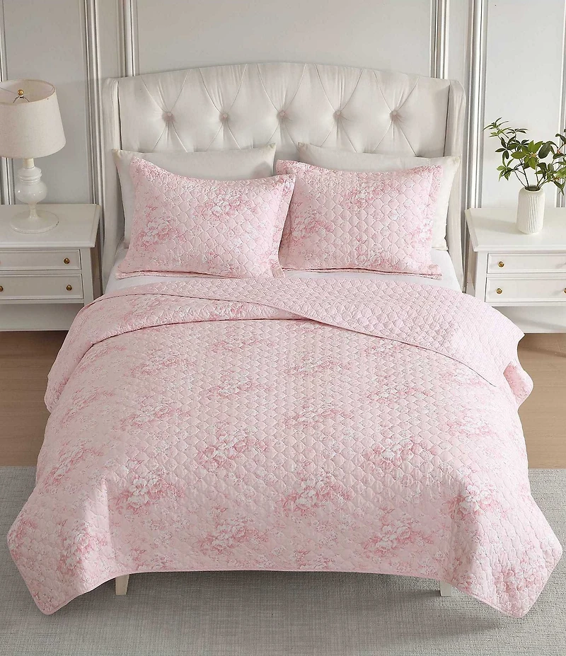 Laura Ashley Toile Floral Delight Cotton Reversible Quilt Mini Set