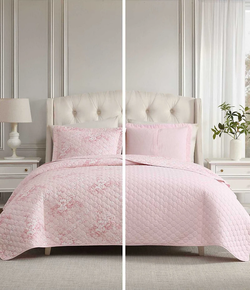 Laura Ashley Toile Floral Delight Cotton Reversible Quilt Mini Set